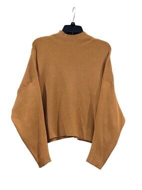 Anthropologie Maeve The Meredith Mock Neck Sweater Camel Brown Ribbed Size M
